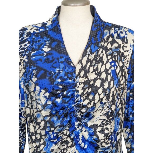 Vintage Y2K Laura Ashley Womens L Top Animal Print Blue Ruched Front Sparkle - Picture 2 of 6